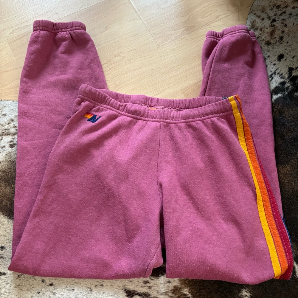 AVIATOR NATION 5 Stripe Sweatpants in a MagentaSize Large - Picture 1 of 9
